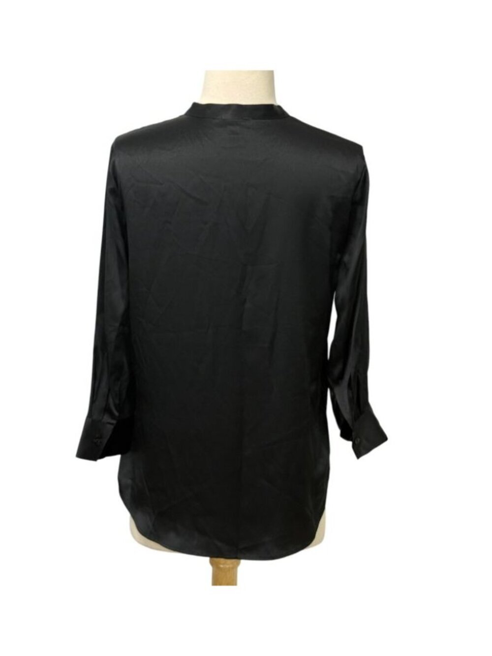 L'Agence Women's Aoki Black Silk Blouse Band Collar 3/4 Sleeve Button-Up Size S - Picture 4 of 8